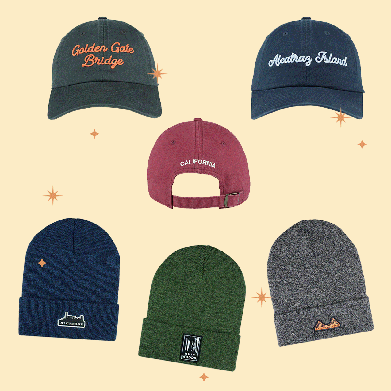 Baseball caps and knit caps with sparkles