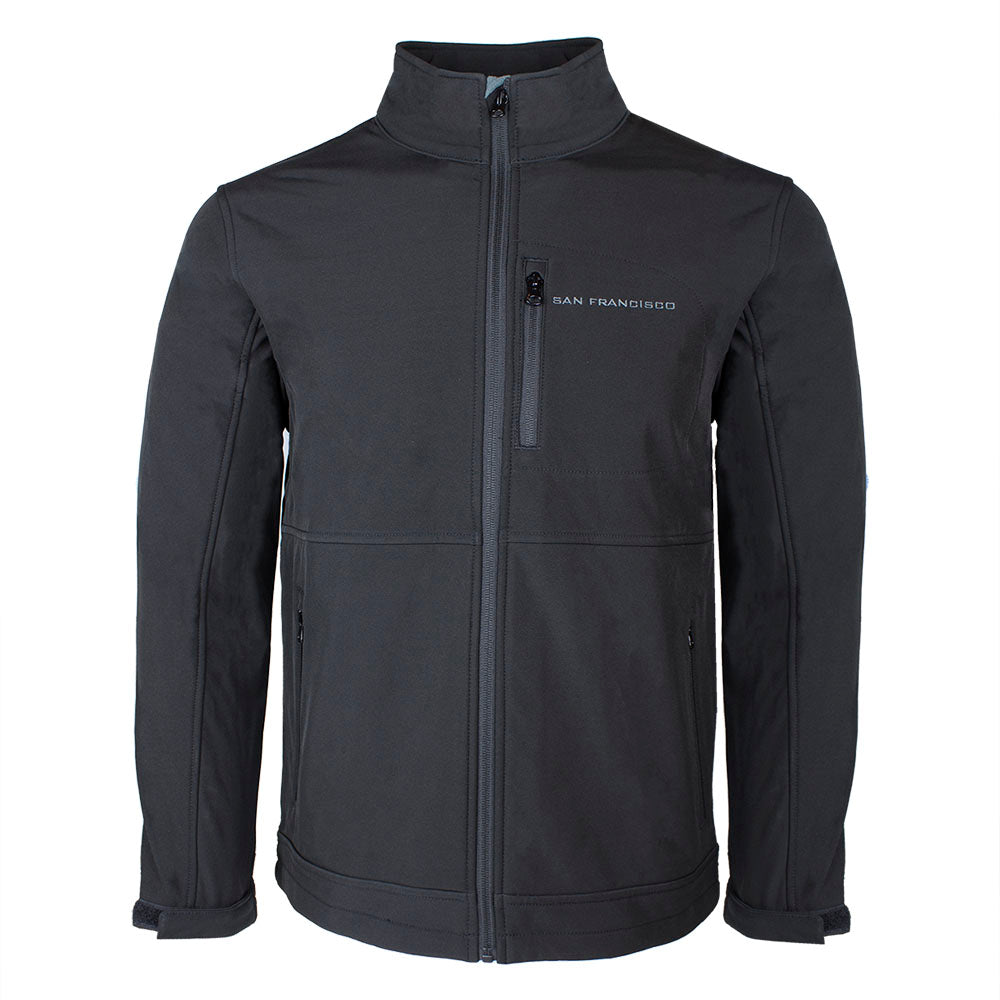 Black jacket with 'San Francisco' branding on a white background