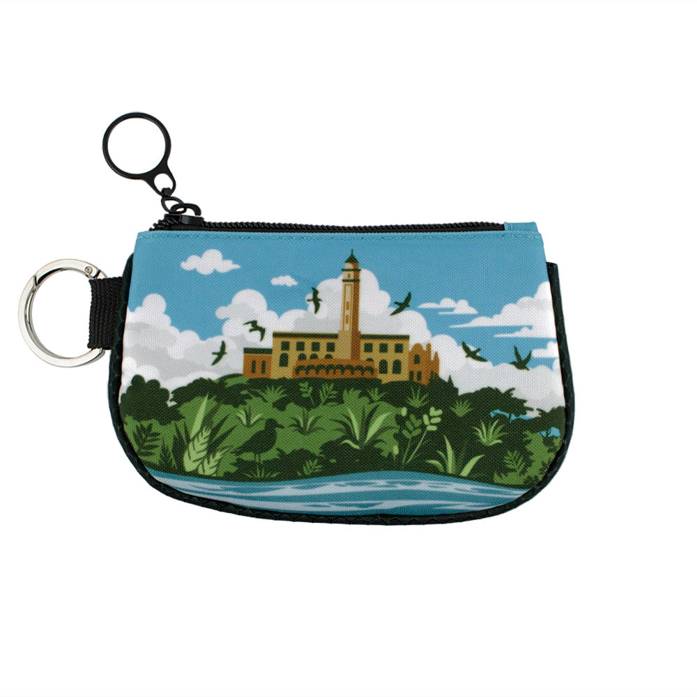 Zippered coin purse with an Alcatraz Island design