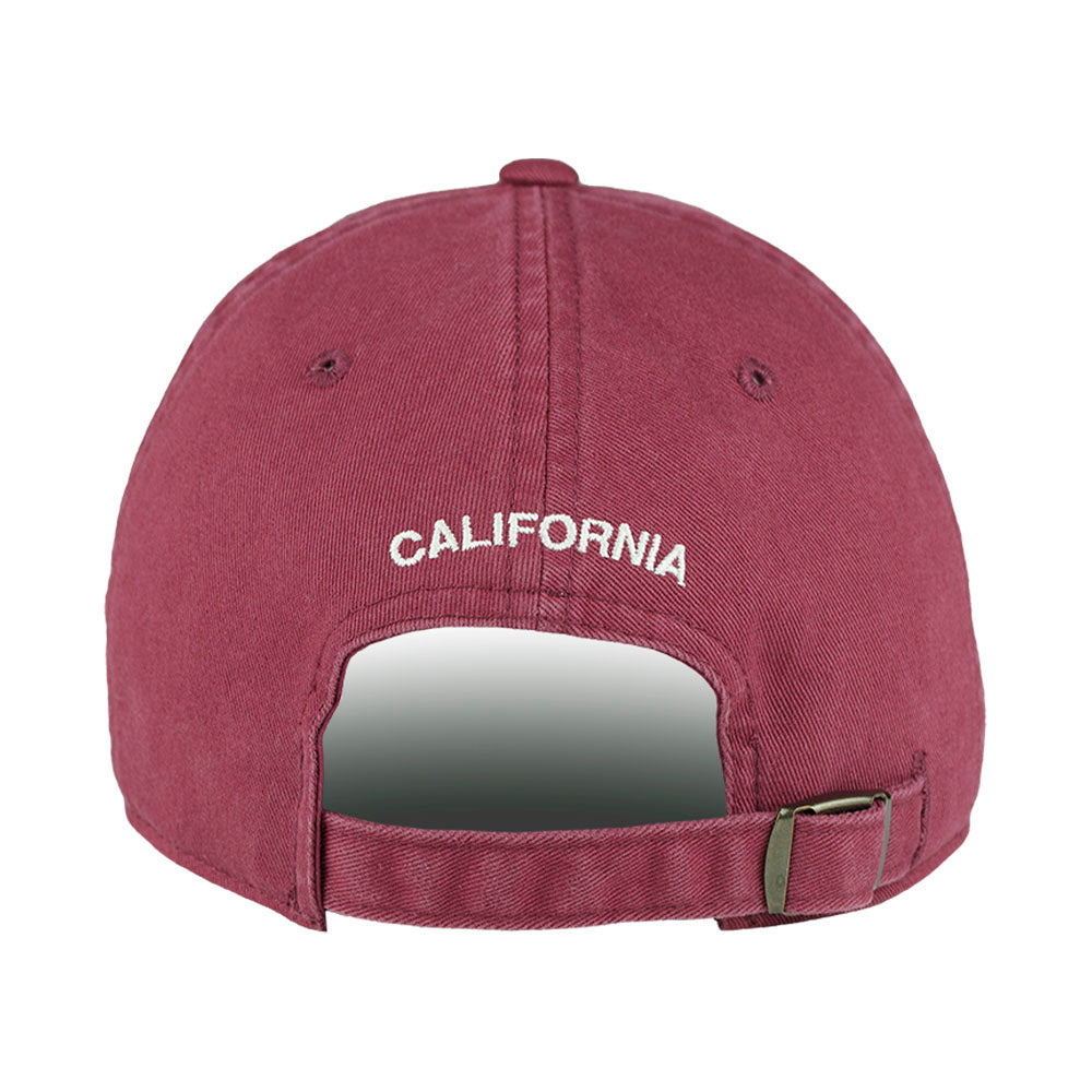Maroon cap with 'California' embroidered on the back against a white background