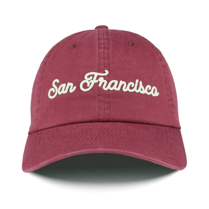 Maroon cap with 'San Francisco' script on a white background