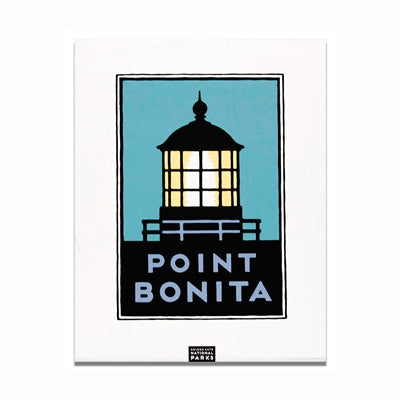 Unframed poster featuring a stylized illustration of a lighthouse with the text 'POINT BONITA' below it, against a blue sky background.