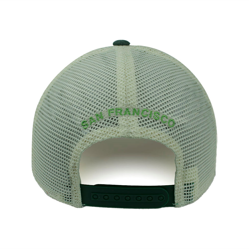 Green trucker cap with embroidered San Francisco text