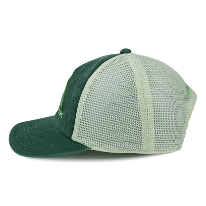 Green trucker cap with embroidered Presidio Tunnel Tops logo 