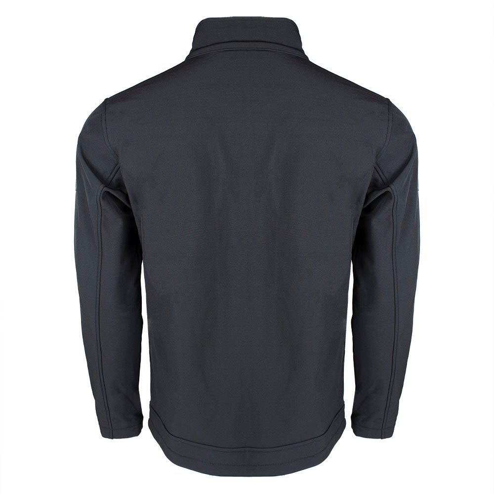 Black jacket shown from the back on a white background