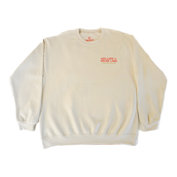 Alcatraz Welcome to Indian Land sweatshirt with red and yellow graphics