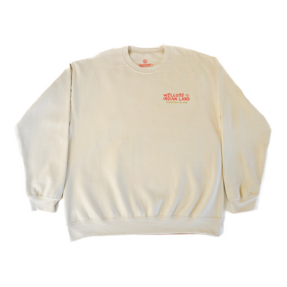 Alcatraz Welcome to Indian Land sweatshirt with red and yellow graphics