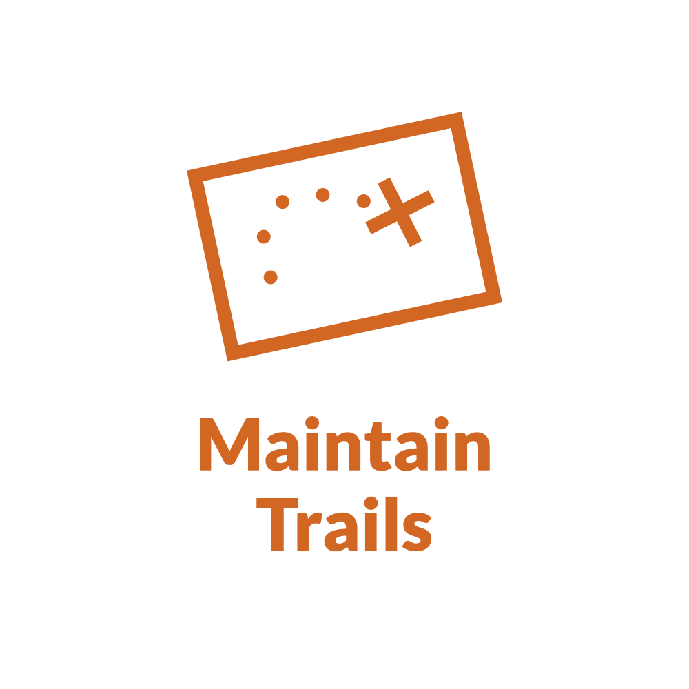 White circle with orange map icon and text Maintain Trails