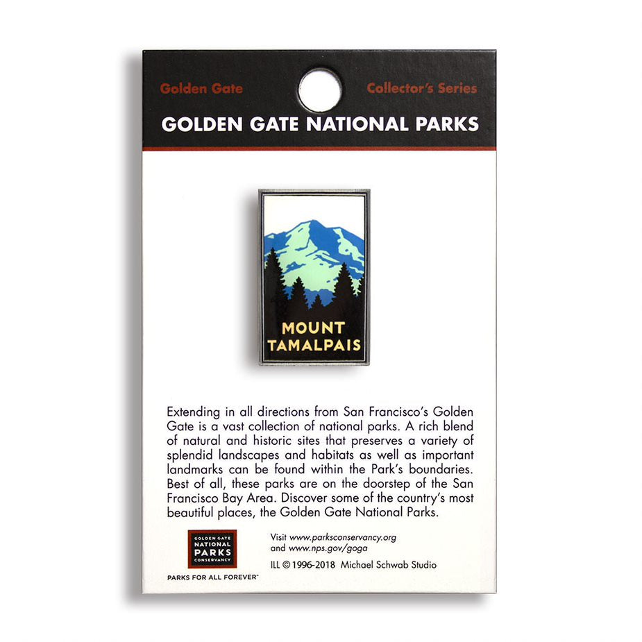 A pin with a depiction of Mount Tamalpais in the Golden Gate National  Parks